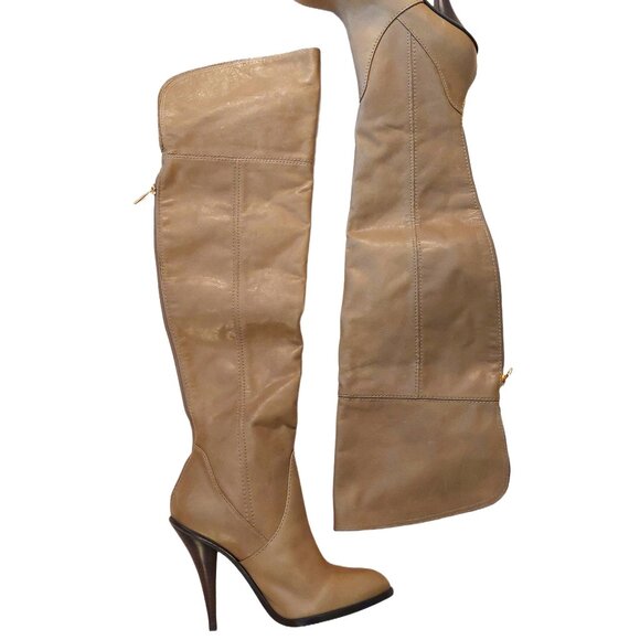 BCBGMaxazaria Over the knee Tan Leather High Heel Boots Retail $595 - Picture 1 of 8